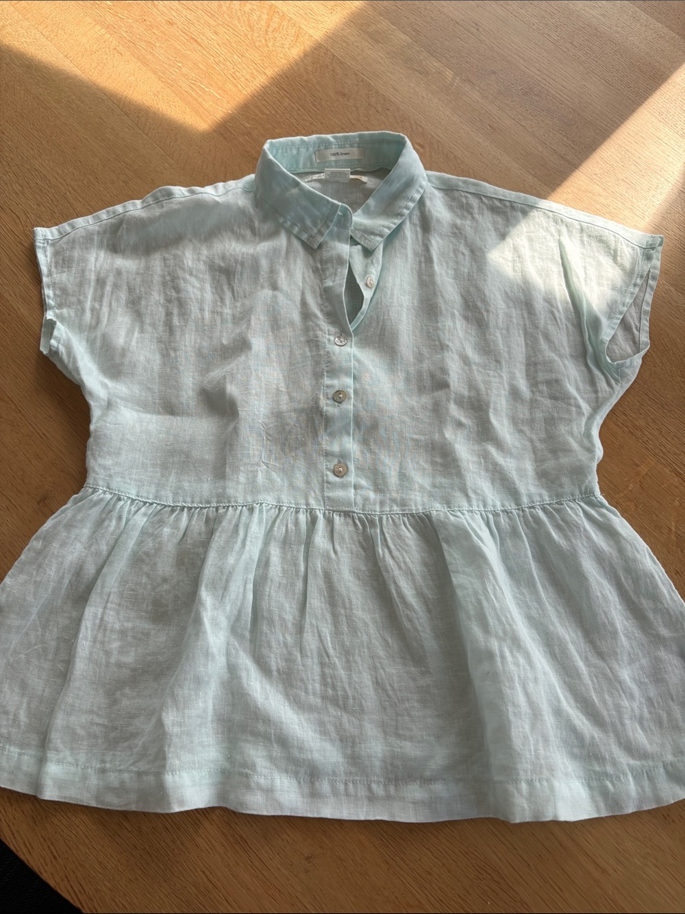 C&C California Pale baby blue Linen Peplum Button-Up Top